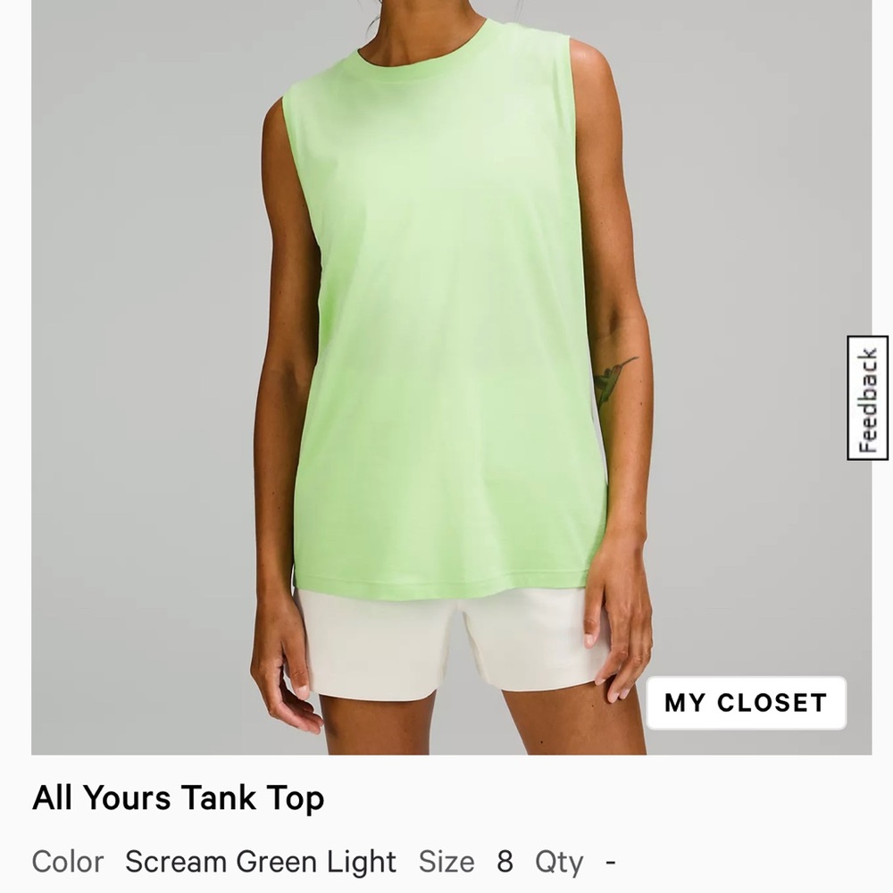 Lululemon All Yours Tank Size 8 Scream Green Light